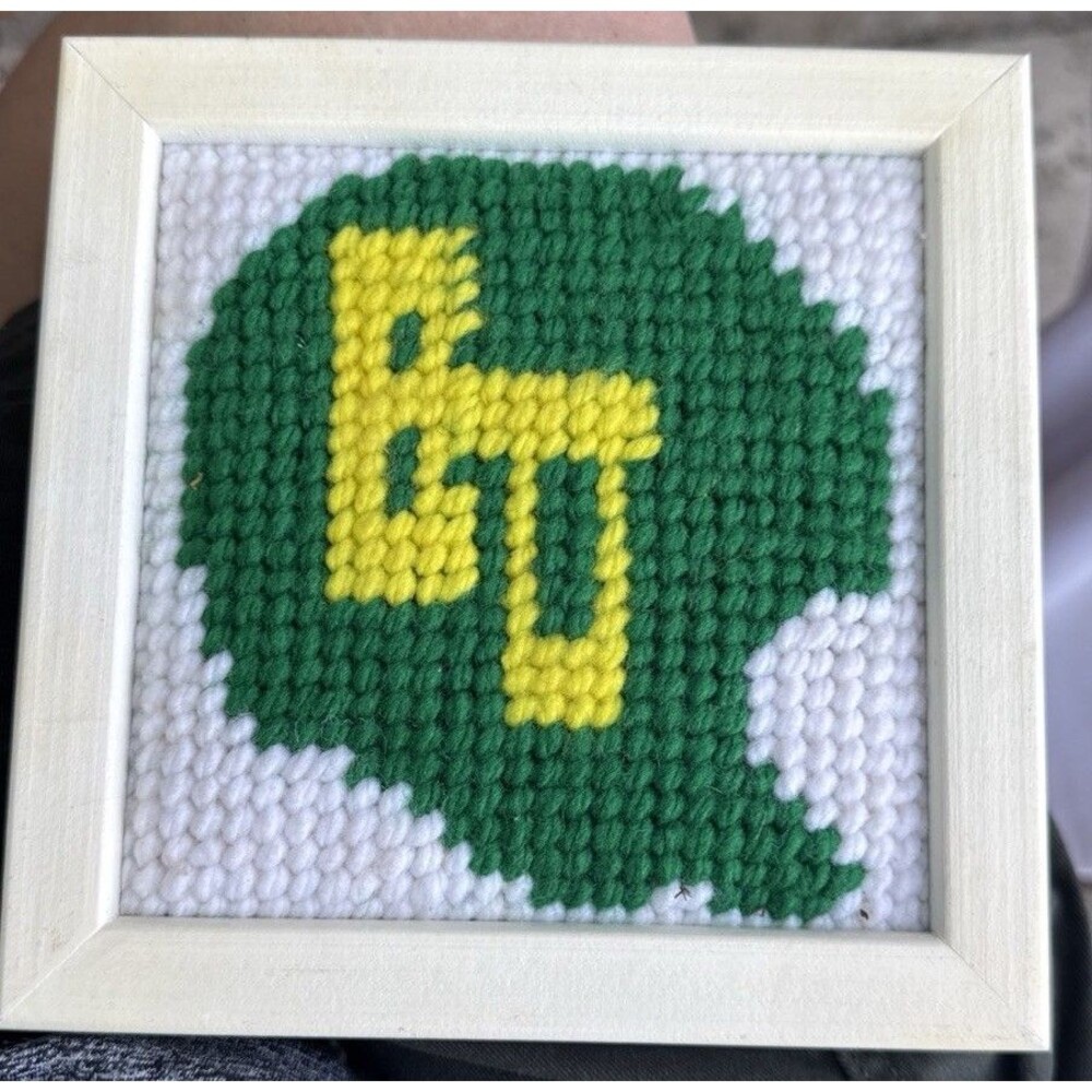 VintageBaylor Bears Helmet HANDMADE NEEDLE POINT 7x7 framed